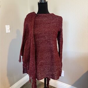 White House Black Market Red Chunky Knit Crew Neck Sweater